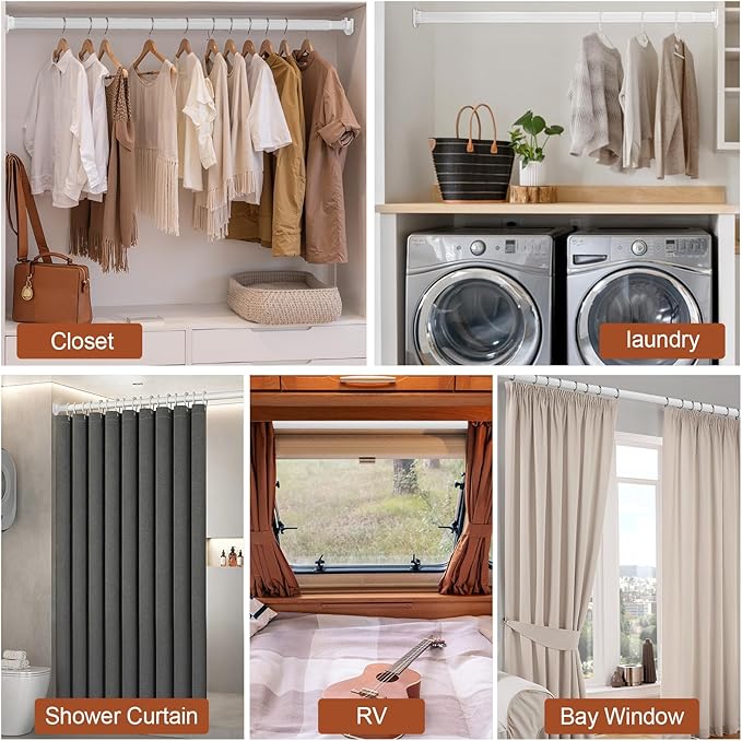 Closet Rods for Hanging Clothes, 17-42 Inch Stepless Adjustable Closet Rod, 1.3 Inch Heavy Duty Metal Clothes Hanging Rod, Ex