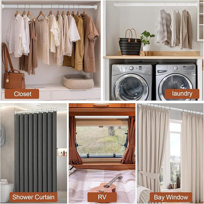 Closet Rods for Hanging Clothes, 17-42 Inch Stepless Adjustable Closet Rod, 1.3 Inch Heavy Duty Metal Clothes Hanging Rod, Ex