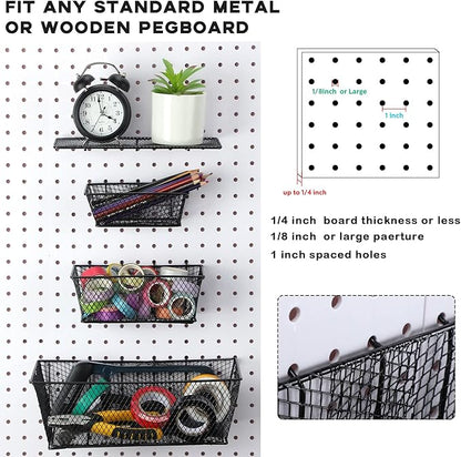 Sieral 6 Pieces Pegboard Baskets Wall Mount Wire Peg Board Baskets 3 Sizes Pegboard Accessories Slatwall Bins Basket Home Gar
