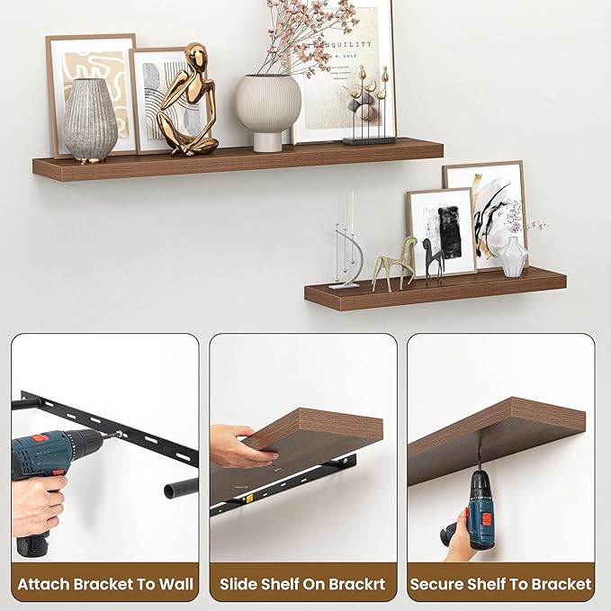Heimlove 36 Inch Floating Shelves for Wall,Mounted Storage & Display Wood Shelves with Invisible Brackets,Hanging Shelf for B