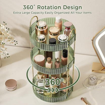 360° Rotating Makeup Organizer, Large Capacity Skincare Organizer, 3 Tier Cosmetic Skin Care Perfume Dresser Organizer, Fits 