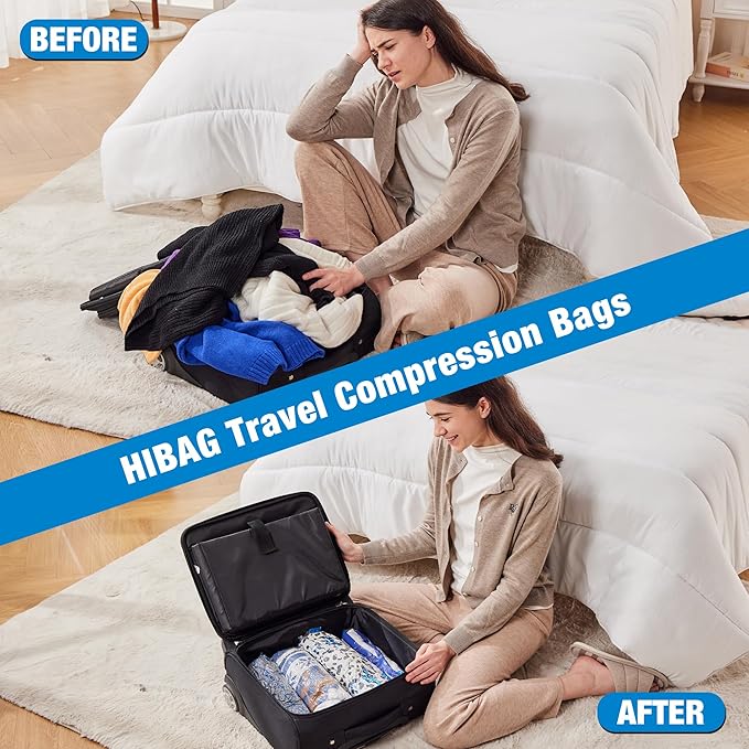 HIBAG Vacuum Storage Bags, 30-Pack Space Saver Vacuum Storage Bags, Vacuum Seal Bags for Clothing, Clothes, Comforters and Bl