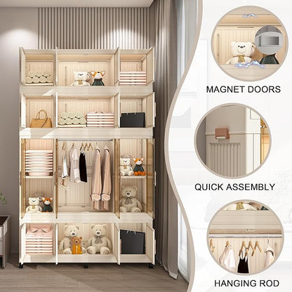 Leavader Portable Wardrobe Closet Storage Organizer for Clothes, Large Collapsible Plastic Wardrobe with Wheels, Foldable Clo