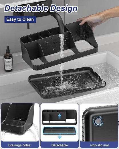 Bathroom Counter Organizer and Storage, 7 Slots Detachable Toothbrush Holders for Bathrooms, Anti-Slip Electric Toothbrush an