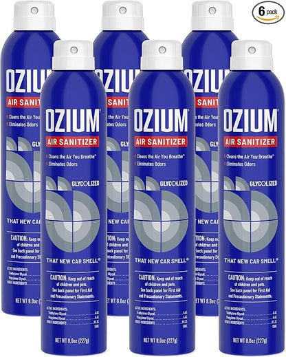 Ozium Air Sanitizer Spray - Room Odor Eliminator for Home, Car, and Office - New Car - 8 oz Can - 6 Pack