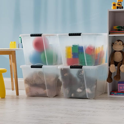 IRIS USA 54 Qt Stackable Plastic Storage Bins with Lids, 4 Pack - BPA-Free, Made in USA - See-Through Organizing Solution, La