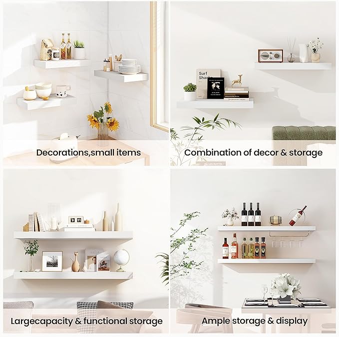 Vivelove White Floating Shelves 40 Inches Long, Wall Display Shelves with Invisible Brackets, for Bathroom Living Room Kitche