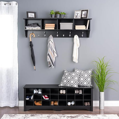 Prepac 60" Contemporary Wall Mounted Coat Rack, Coat Hooks Wall Mount with 4 Shelves, Ideal for Hallway or Entryway Storage S