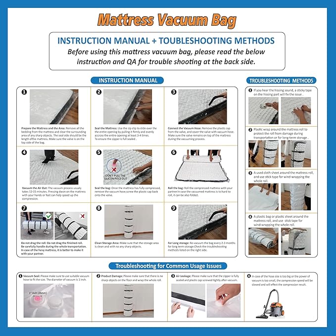 Storage Logic Foam Mattress Vacuum Bag for Moving, Storage, Vacuum Seal Mattress Bag with Straps (Queen/Full/Full-XL)