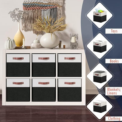 Ornavo Home 13 x 15 x 13 Kallax Storage Cube Bins, Foldable Collapsible Fabric Storage Bins Box Linen Shelf Basket Cube Organ