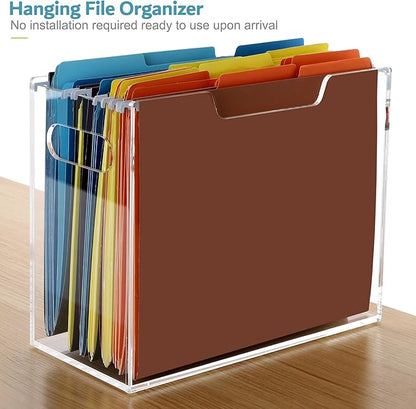 DINGHUO Acrylic File Folder Organizer, Hanging File Organizer Box, File Holder with Handles for Letter Size/A4, Clear File Bo