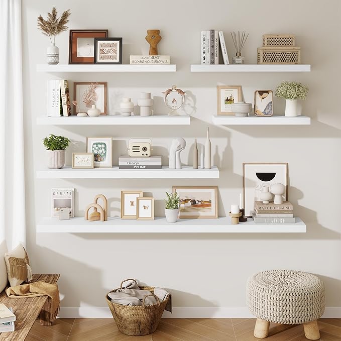 Fun Memories 72 Inch Fireplace Mantel Shelf, 10 Inch Deep Shelves for Display & Wall Storage, Rustic Wood Wall Shelf, Extra L