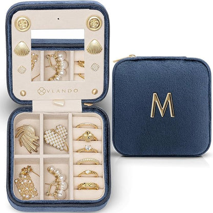 Vlando Mother in Law Mothers Day Gift, Initial M Travel Jewelry Case, Small Jewelry Travel Case, Mini Jewelry Case, Birthday 