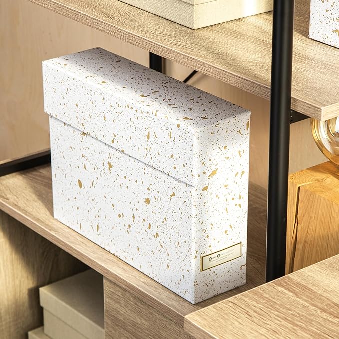 Bigso Lovisa Fiberboard Label Frame 12 File Storage Box - Paperwork Storage Box with Metal Label Holder - Durable Document Or