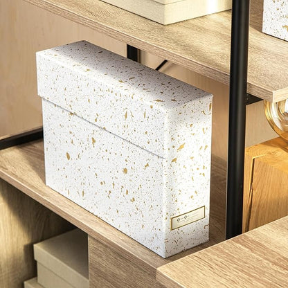 Bigso Lovisa Fiberboard Label Frame 12 File Storage Box - Paperwork Storage Box with Metal Label Holder - Durable Document Or