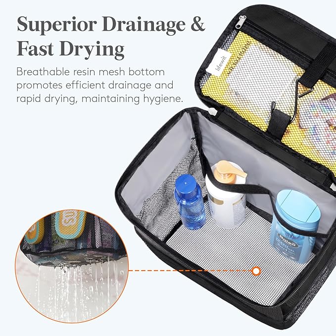 Lifewit Shower Caddy Portable, Toiletry Bag with Handle and 3 Mesh Pockets, Quick Dry Hanging Organizer for Bathroom, Gym, Tr