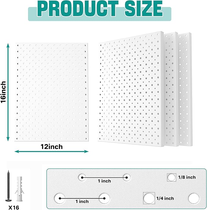 EVERHANGER Metal Pegboard Panels, Heavy Duty Pegboard Wall Organizer, Garage Wall Panels, Tool Storage Organization, 12"X16",