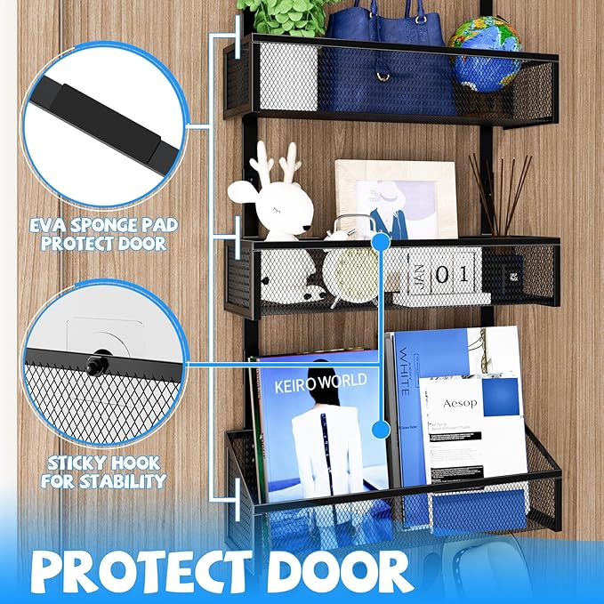 Kaiferty Over The Door Hooks Organizer, Coat Rack Over The Door Storage Hanger Towel Rack, Back of Door Storage Organizer for