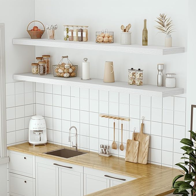 Vivelove 12 in Deep Floating Shelves for Wall, 72" x 12" x 2" Shelves for Room Wall Mounted, 2 Inch Thick Shelf for Bathroom 
