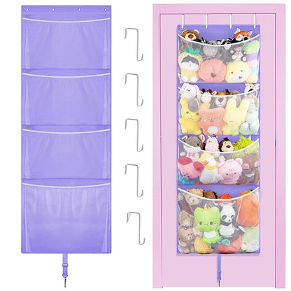 Woodoulogy Hanging Stuffed Animal Storage, Over Door Large Plush Toy Organizer with Metal Hook, Baby Accessory Holder Idea fo