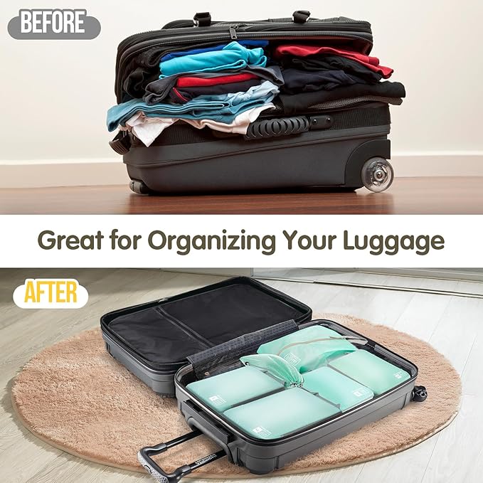 Compression Packing Cubes 6 Set, Dual Zipper Compression Packing Cubes for Travel, Space-Saving Packing Bags for Suitcases, p