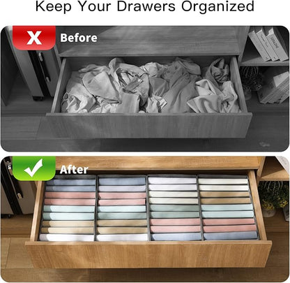 Qozary 4 Pack Drawer Organizers, 10 Grids Foldable Dresser Organizers for Clothing, Folded Clothes, T-shirt, Tank Tops, Camis