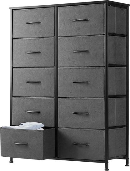 DUMOS Dresser for Bedroom, 10 Storage Drawers, Wide Fabric Closet Chests Organizer Tower Furniture with Wooden Top Metal Fram