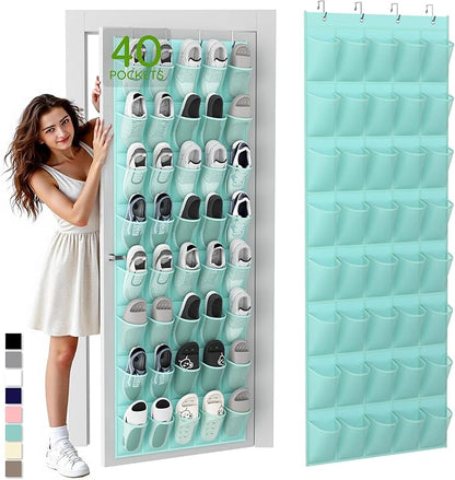Unjumbly Over the Door Shoe Organizer with 40 Large Breathable Mesh Pockets, Space Saving Shoe Holder, Hanging Shoe Rack for 