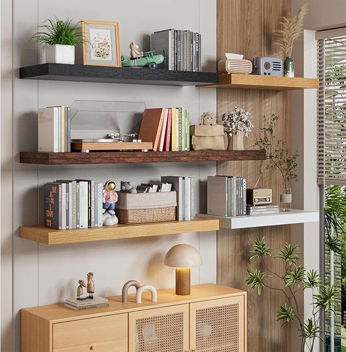 Heimlove 12" Deep Floating Shelves for Wall, 24 Inch Wall Mounted Shelf Set of 2 for Books Living Room Laundry Room Bedroom K