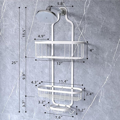 Kadolina White Hanging Shower Caddy, 3-Tier Bathroom Organizer with Soap Dish, Rust Resistant, Quick Dry, Assembly Required