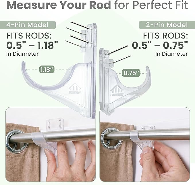 No Adhesive Heavy Duty Curtain Rod Holders with Wide Hook, 5X Stronger Than Adhesive Curtain Rod Hooks,Tension Curtain Rod Br