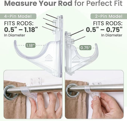 No Adhesive Heavy Duty Curtain Rod Holders with Wide Hook, 5X Stronger Than Adhesive Curtain Rod Hooks,Tension Curtain Rod Br