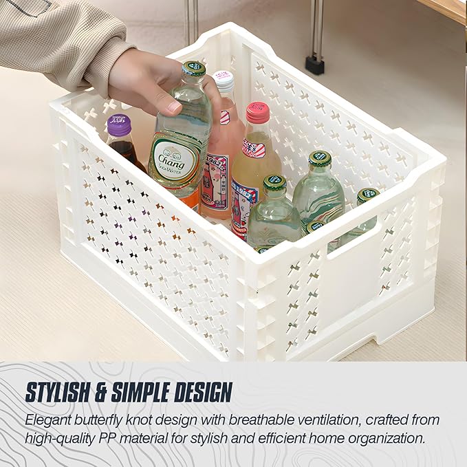 Domiella 2-Pack Foldable High-Strength PP Ventilated Baskets - 25L Collapsible Storage Bins for Kitchen, Camping, Office & Ho