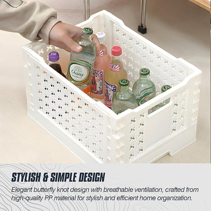 Domiella 2-Pack Foldable High-Strength PP Ventilated Baskets - 12L Collapsible Storage Bins for Kitchen, Camping, Office & Ho