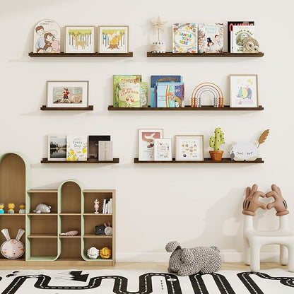 Picture Ledge Shelf, Floating Shelves Set of 2, 48 Inches Solid Wood Nursery Book Shelves for Toys Storage, Kids Bookshelf Wa