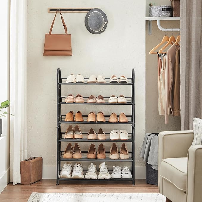 SONGMICS Shoe Rack, 3 Tier Shoe Organizer for Closet, Holds up to 12 Pairs of Shoes, Shoe Rack for Front Door Entrance, Metal