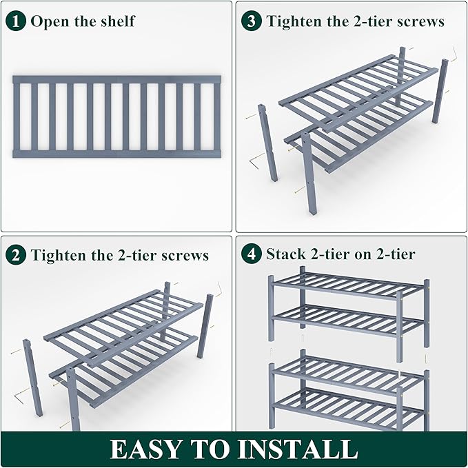Smiry Shoe Rack, 4 Tier Thick Bamboo Shoe Organizer, Stackable Free Standing Wooden Shoe Storage Shelf for Closet, Entryway, 