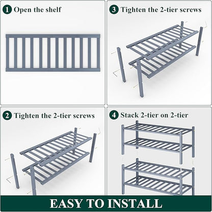 Smiry Shoe Rack, 4 Tier Thick Bamboo Shoe Organizer, Stackable Free Standing Wooden Shoe Storage Shelf for Closet, Entryway, 