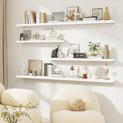 Dreamland 72Inch Floating Shelves for Wall, Rustic Wooden White Floating Shelves for Living Room, Kitchen, Farmhouse, Deep Wa