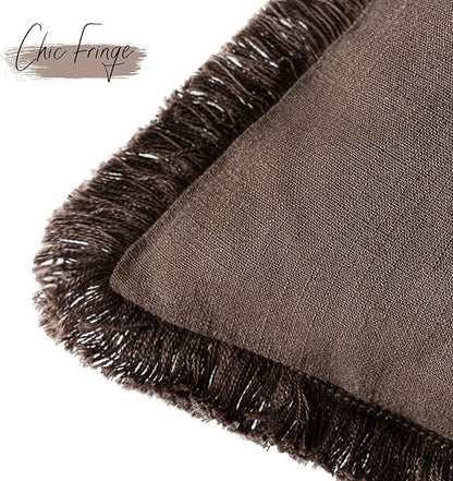Foindtower Set of 2 Decorative Linen Fringe Throw Pillow Covers Boho Farmhouse Cushion Cover with Tassels Soft Accent Pillowc