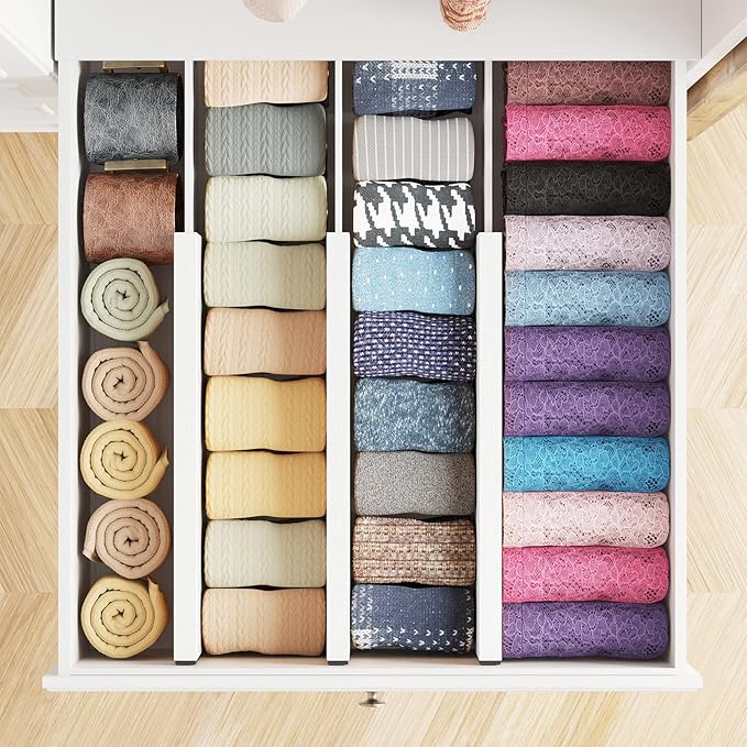 SpaceAid Bamboo Dresser Drawer Dividers 6 Pack, (Need 4.65" Deep Drawer) Adjustable 12.5“-17” Organizers, Expandable Organiza