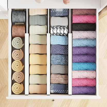 SpaceAid Bamboo Dresser Drawer Dividers 6 Pack, (Need 4.65" Deep Drawer) Adjustable 12.5“-17” Organizers, Expandable Organiza