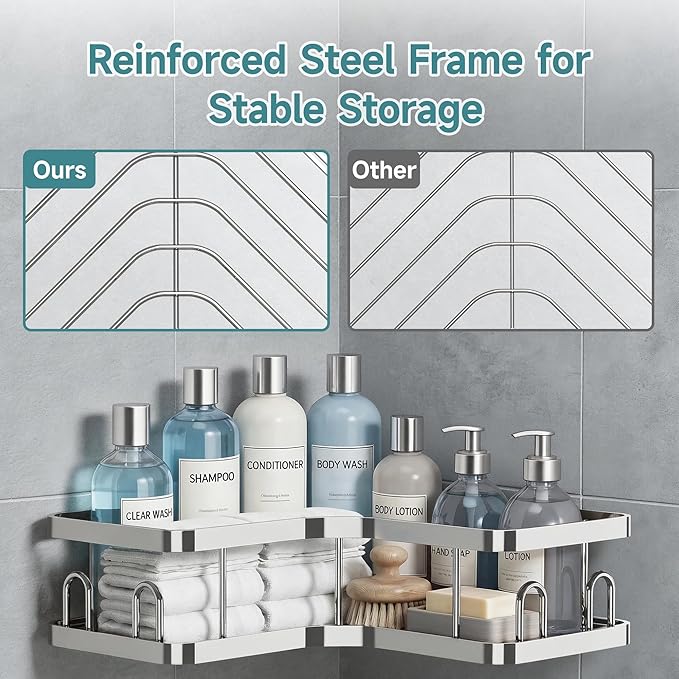 Veken Corner Shower Caddy 5-Pack, Advanced Rustproof Design, No Drilling Adhesive Shelves, Rack with Soap Holder, Large Capac