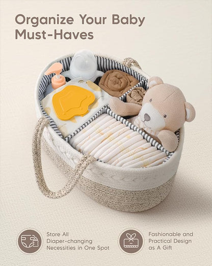Maliton Extra Large Diaper Caddy Organizer, Cotton Rope Nursery Basket, Portable Organizer for Changing Table, Car, Diaper St
