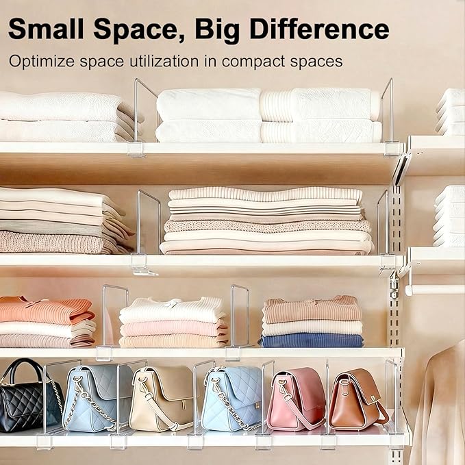 Shelf Dividers Purse Organizer for Closet: 6-inch Tall(Shorter Version) Acrylic Handbag Organizer - Small Space Separator for