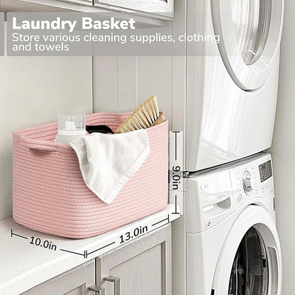 Goodpick Pink Storage Baskets for Organizing, Woven Rope Baskets for Shelves, Baby Basket for Nursery, Toy Storage Bins, Deco
