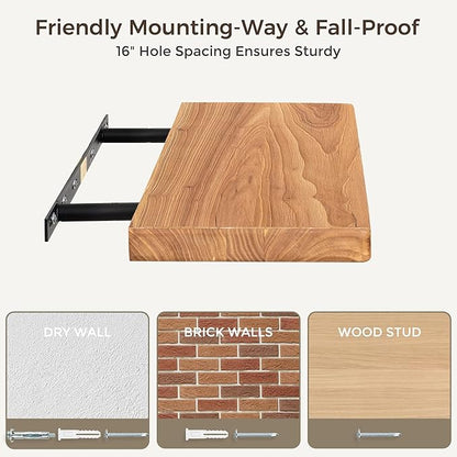 Fun Memories 72 Inch Floating Shelves for Wall, Rustic Solid Elm Wood Shelves for Home Decor, 8 Inch Deep Floating Shelf Wall