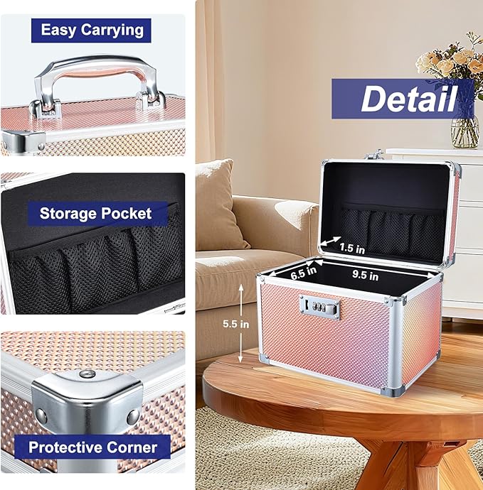 Adazzo Lockable Storage Box, Cabinet Safe Case Organizer with Combination Lock for Medications and Small Valuables, 10 x 7 x 