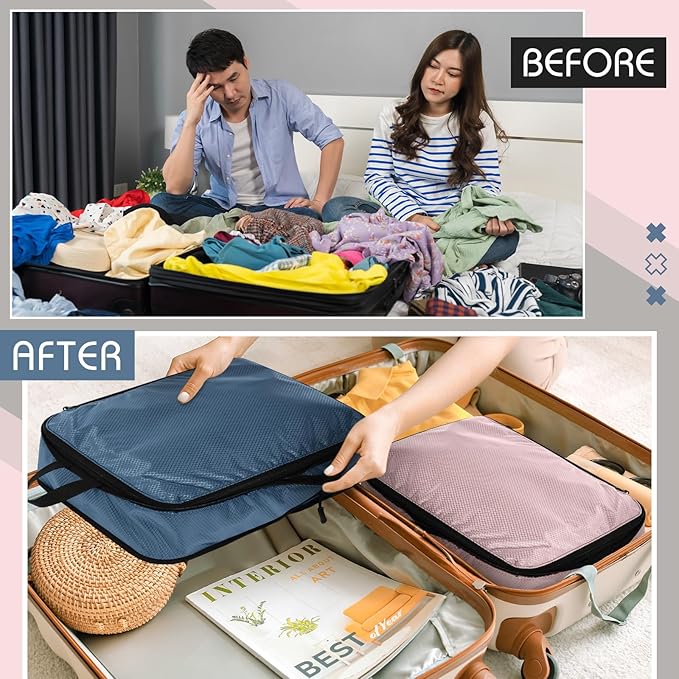 5 Pack Compression Packing Cubes for Travel Space Saving Cubes Luggage Organizer for Suitcase(Morandi,M)