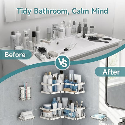 Veken Corner Shower Caddy 5-Pack, Advanced Rustproof Design, No Drilling Adhesive Shelves, Rack with Soap Holder, Large Capac